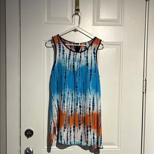 Vibrant Blue and Orange Sleeveless Tie-Dye Tank Top